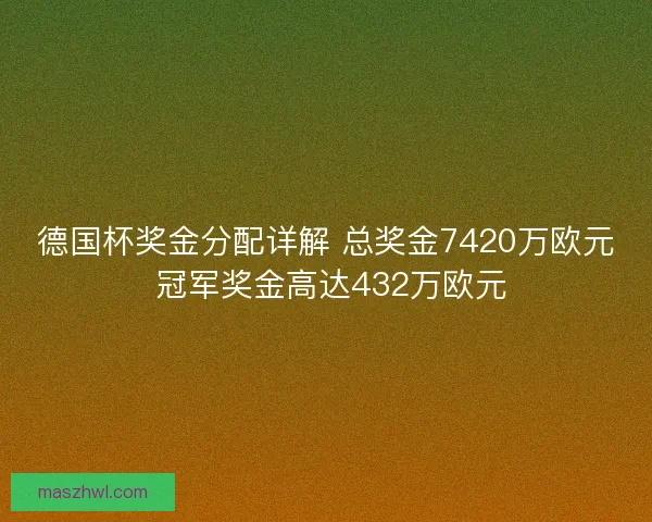 德国杯奖金分配详解 总奖金7420万欧元 冠军奖金高达432万欧元